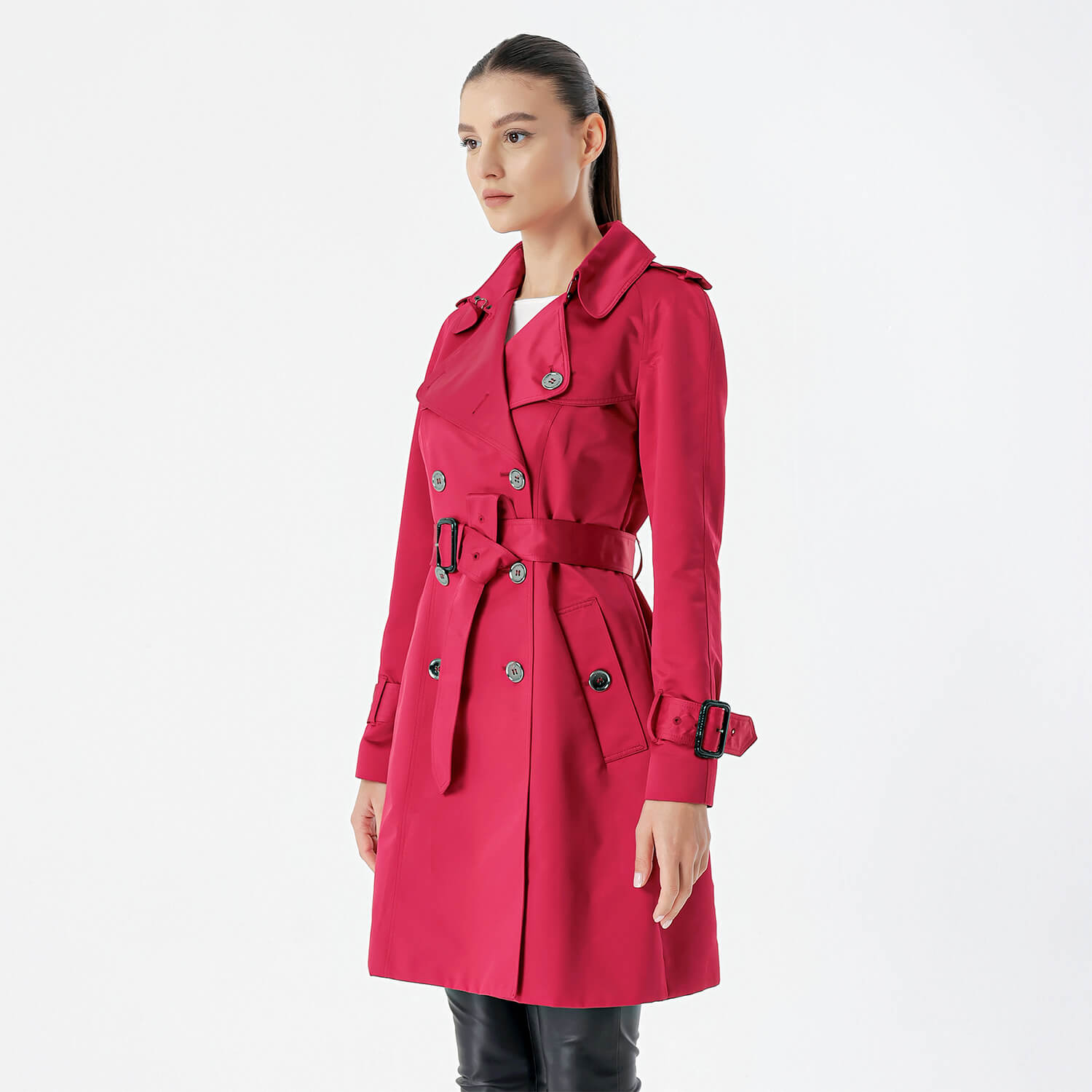 Burberry  - Red Satin & Polyamide Trench Coat